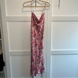 ASTR Pink Floral Slip Dress with Cowl Neck